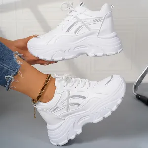 Women's Solid Color Platform Sneakers, Fashion Lace Up Outdoor Shoes, Comfortable Low Top Sport Shoes