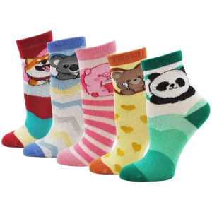 ZFSOCK 5 Pairs Boys Girls Socks Soft Cotton Crew Socks Kids Cute Animal Pattern Ankle Socks for Toddler Boys Girls 2-11 Years